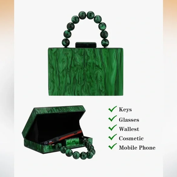 Elegant Green Handbag with Beaded Handle - Picture 5 of 13